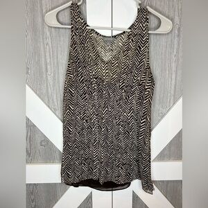 B4.36 Ann Taylor Silk Sheer Tank Blouse Chocolate Brown/Cream Chevron 6